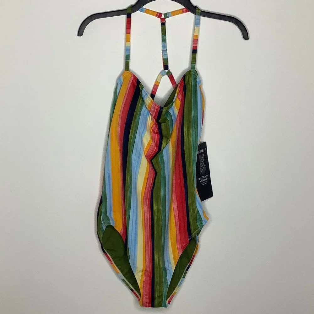 Miraclesuit Rainbow Pride Stripe Swimsuit Bathing Suit Monokini L NEW - Picture 2 of 10